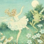 OUTHWAITE (IDA RENTOUL) Fine original watercolour depicting a young fairy dancing exuberantly with a fairy frog