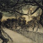 RACKHAM, Arthur (1867-1939). "Peter Pan," original watercolor and pen and ink drawing, signed ("ARackham 12") lower left, 1912.