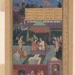 "The Story of the Princess of the Blue Pavillion: The Youth of Rum Is Entertained in a Garden by a Fairy and her Maidens", Folio from a Khamsa (Quintet) of Amir Khusrau Dihlavi