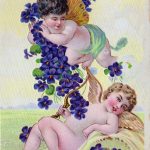 Two cherubs with violets. Perfect for Valentines Day