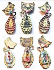 Set of three cat altered paper clips / bookmarks